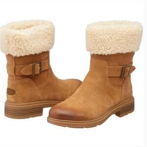 Ugg Harrison Suede Cuff Boots 6 Chestnut Tan NWOT Shearling Waterproof Moto